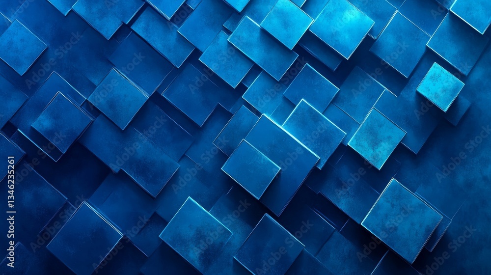 Aufkleber abstract blue background with overlapping square shapes, modern geometric design, futuristic digital