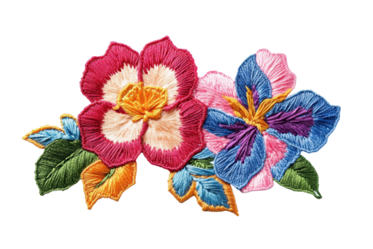 Embroidery flower isolated on transparent or white background, png