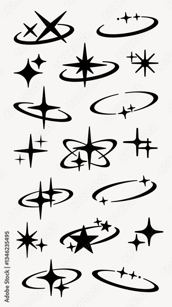 Poster abstract star orbit design set vector. set of abstract star orbit in various designs. abstract star 