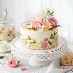 High angle view of cake in plate on table