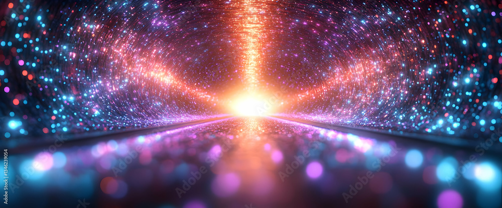 Poster abstract glowing tunnel with colorful light effect