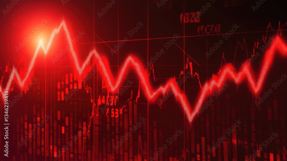 Aufkleber red stock market graph with fluctuating lines and digital data background