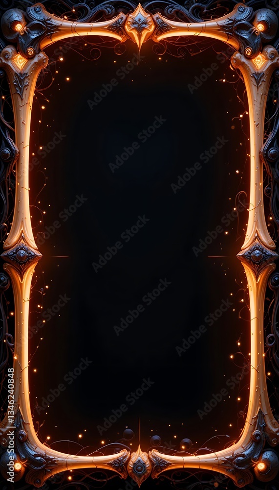 Poster ornate glowing frame with dark background for text or image overlay