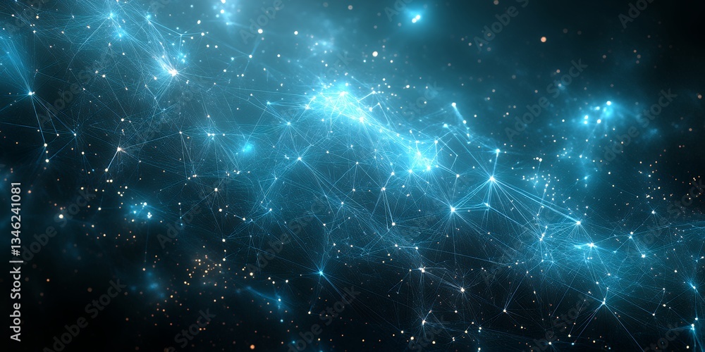 Poster abstract network connection digital galaxy space background futuristic glowing lines and nodes