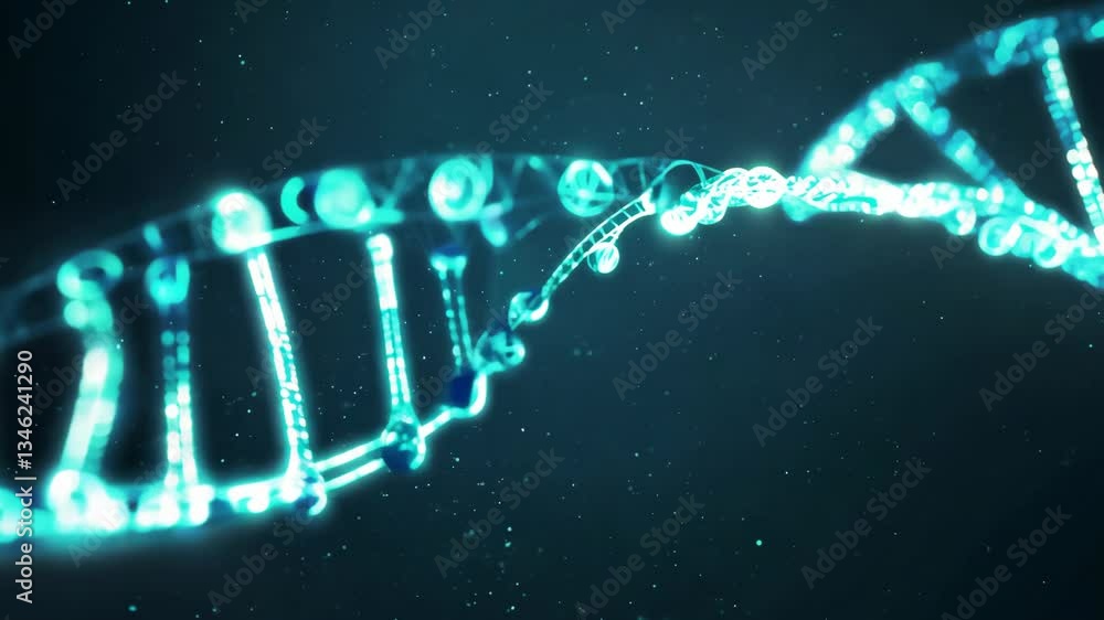 Poster dna structure animation rotating helix model with futuristic design, 4k.