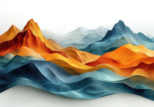 Abstract Mountain Landscape Warm Hues & Cool Tones, Layered Texture Art