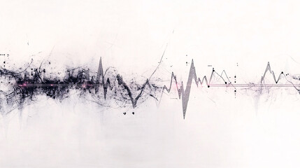 a stylized waveform in black and pink with grunge textures and splatter effects spans horizontally over a pale background
