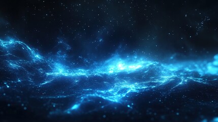 Fototapeta premium Abstract Deep Blue Ocean Nebula with Glowing Particle Waves and Stars for Sci-Fi Backgrounds