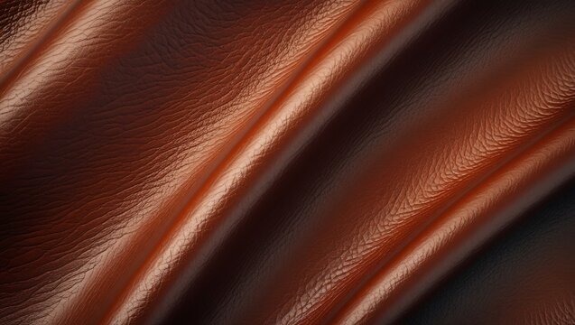 Luxurious Leather Texture: A captivating close-up reveals the rich, intricate texture of luxurious brown leather, with graceful, flowing folds that evoke a sense of opulence and sophistication.
