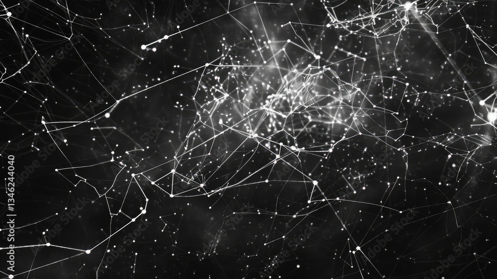 Poster abstract picture of white particle with sparkle atom style design connect and flow show energy dynam