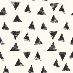 Obraz premium Minimalist Textile Seamless Pattern Minimalist black triangle pattern on white background with textured, hand drawn style