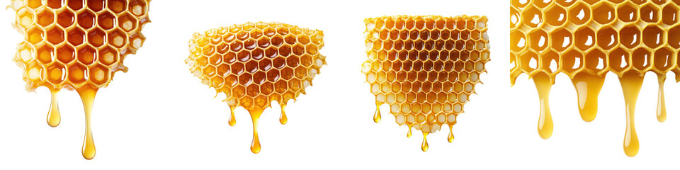Close up of a pristine honeycomb structure its golden hexagonal cells filled with dripping viscous honey ready for harvesting