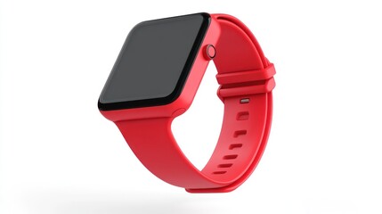 Red Smartwatch with blank screen isolated on white.