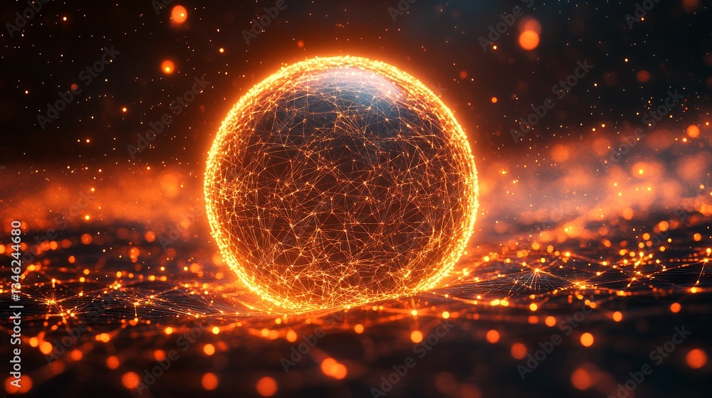 Poster glowing sphere network digital art abstract background image