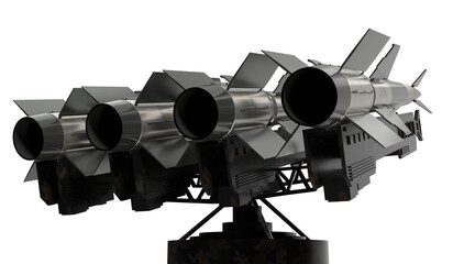 Four missiles on a launcher - 3D illustration
