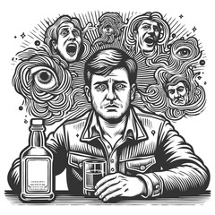 Man sees Surreal Hallucination vector illustration