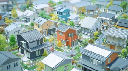 Suburban model homes, aerial view, presentation