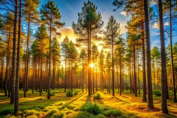 Fototapeta premium Sunlit Pine Forest Landscape
