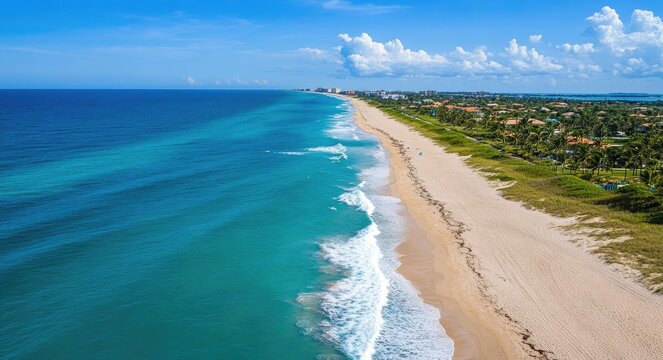 Aerial Boynton Beach, Florida. Drone View of Paradise with Turquoise Water and Palm Trees