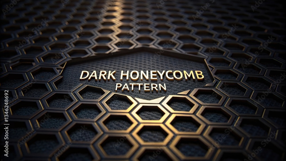 Poster dark honeycomb pattern illustration for technology or design background. a dark metallic honeycomb p