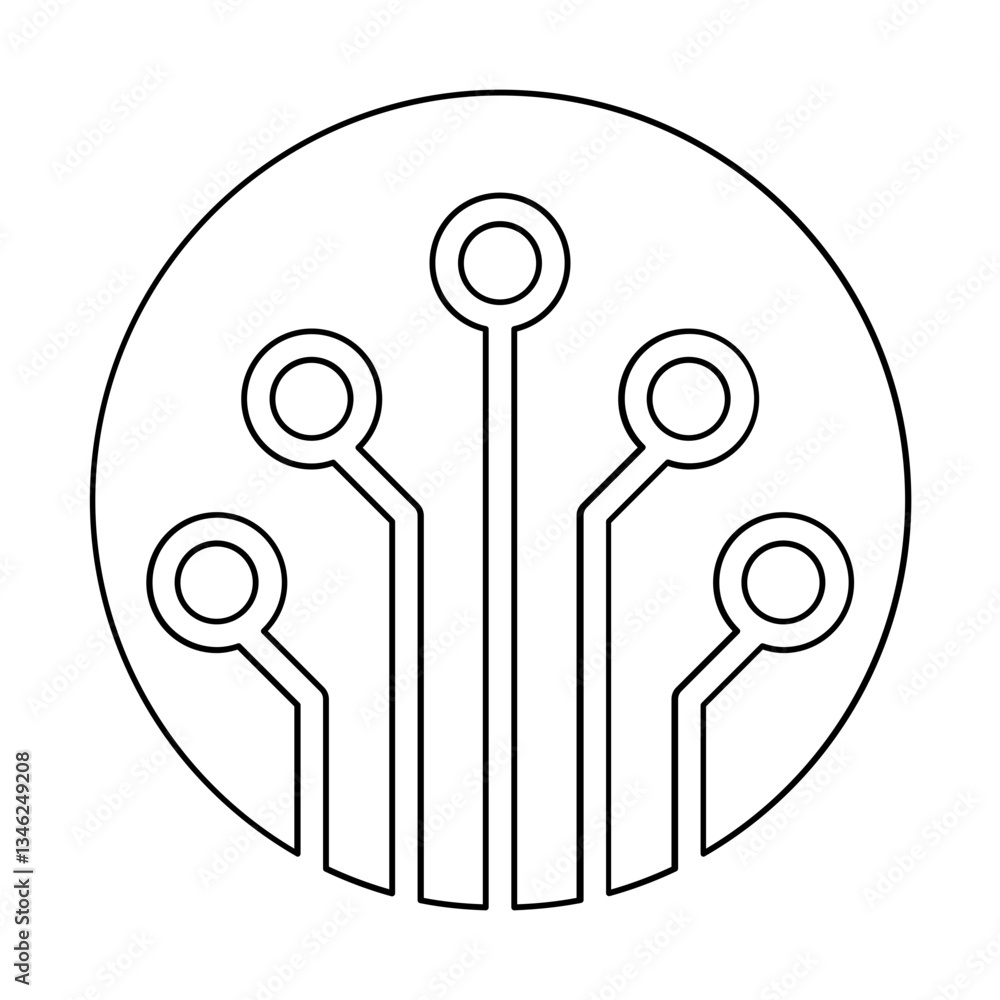 Poster computer chip icon in line style
