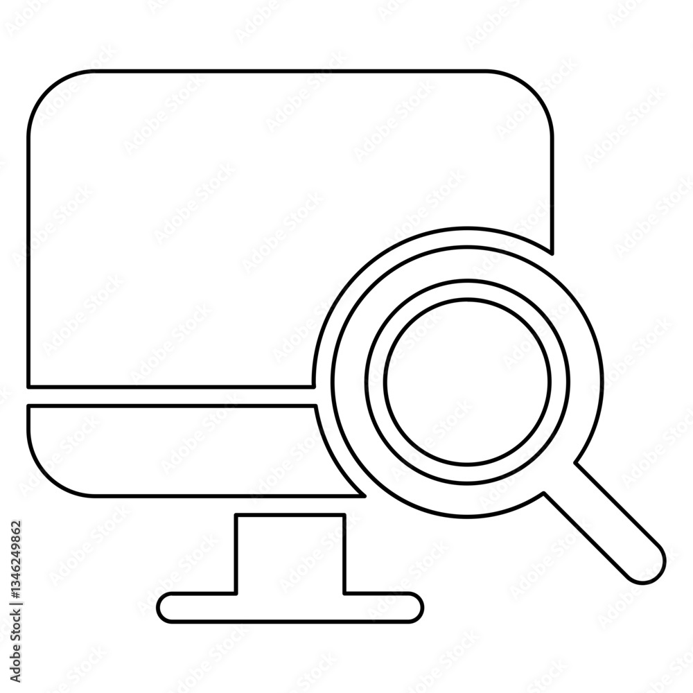 Poster computer searching icon in line style