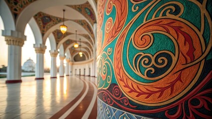 The magnificent architecture of the interior a colorful and beautifully designed building, with intricate details and a sense of elegance and spirituality.