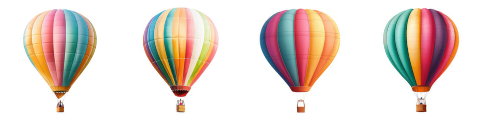 Naklejka premium Multiple hot air balloons with vibrant striped and patterned designs gently drifting above the landscape creating a serene and captivating scene