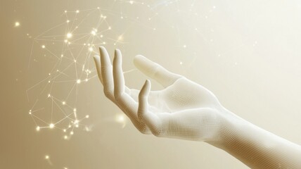 A futuristic, wireframe hand reaches out, symbolizing technology, connection, and the intersection of human creativity and digital innovation.