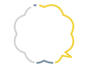 途切れた線のモコモコの吹き出し　黄・青・灰