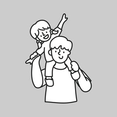 Piggyback ride father daughter flat line vector