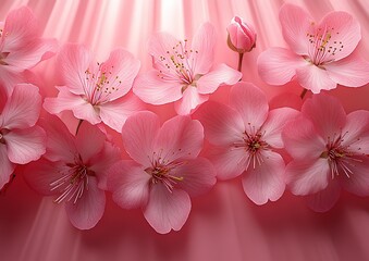Delicate Pink Blossom Flowers on Soft Pink Background Spring Floral Design