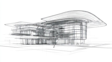 Fototapeta premium Architectural Sketch of Modern Building Design (1)