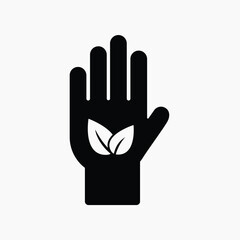 Obraz premium Hand with leaf flat icon vector