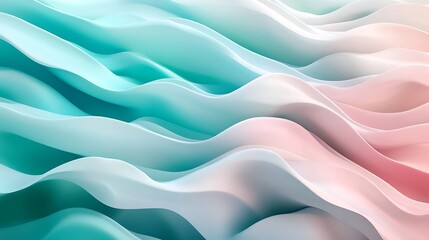 Obraz premium Serene pastel waves flowing gently, creating a calming, dreamlike seascape of soft teal and rose hues.