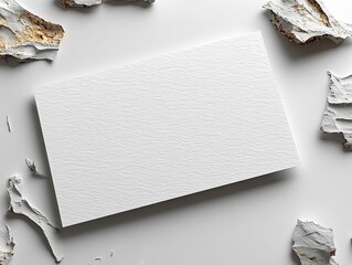 Blank White Textured Card Mockup with Abstract White and Gold Paper Fragments