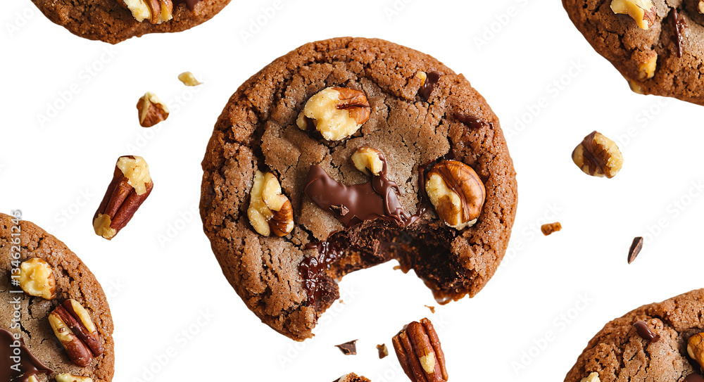 Poster a white background features round cookies containing chocolate and hazelnut