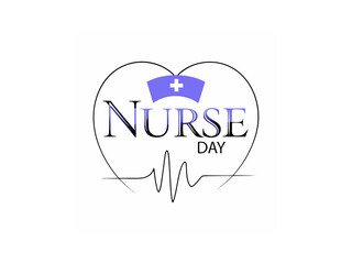 A stylized graphic commemorating International Nurses Day. typography, hart, International Nurses Day, Vector silhouette out line illustration. International Nurse's Day. 12th May. World Nurse day.