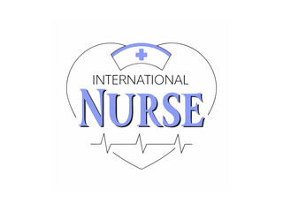 A stylized graphic commemorating International Nurses Day. typography, hart, International Nurses Day, Vector silhouette out line illustration. International Nurse's Day. 12th May. World Nurse day.