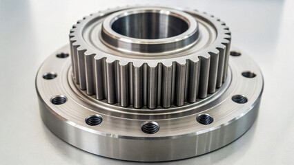 Close-up of Steel Gear Component with Precision Teeth and Smooth Surface Finish