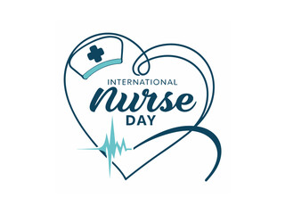 A stylized graphic commemorating International Nurses Day. typography, hart, International Nurses Day, Vector silhouette out line illustration. International Nurse's Day. 12th May. World Nurse day.