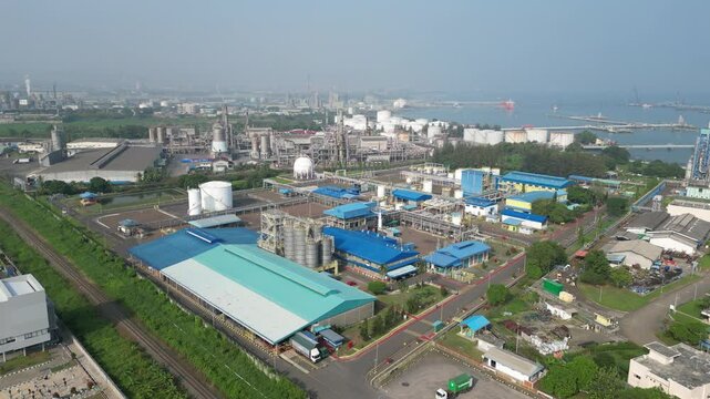 Aerial Chemical Factory Drone Video