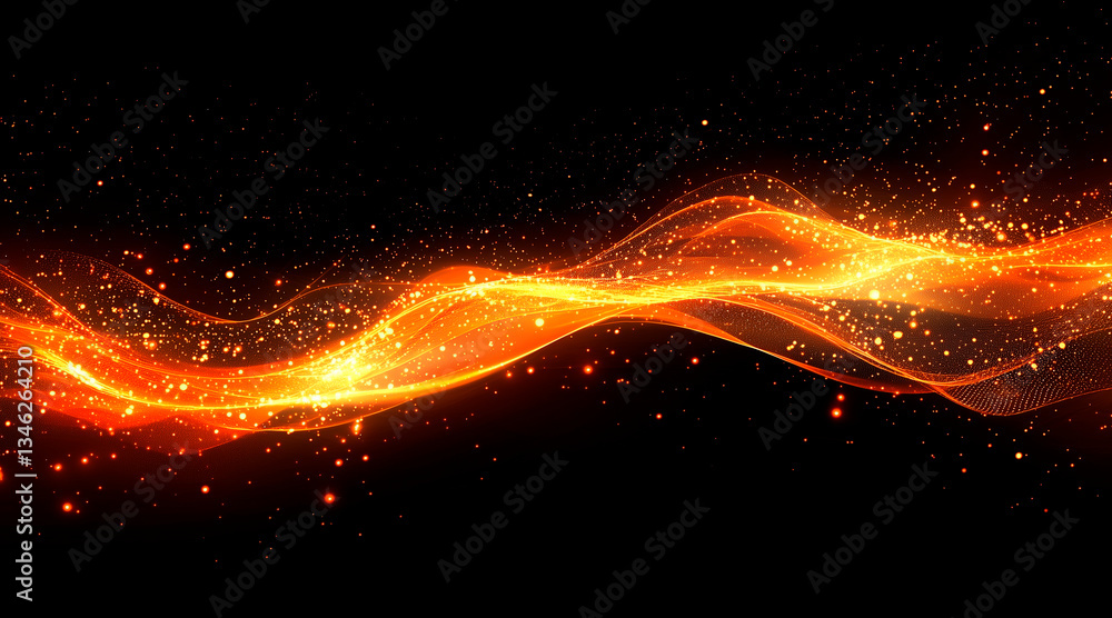 Poster digital technology background with dynamic glowing wave of connected points, futuristic concept for 