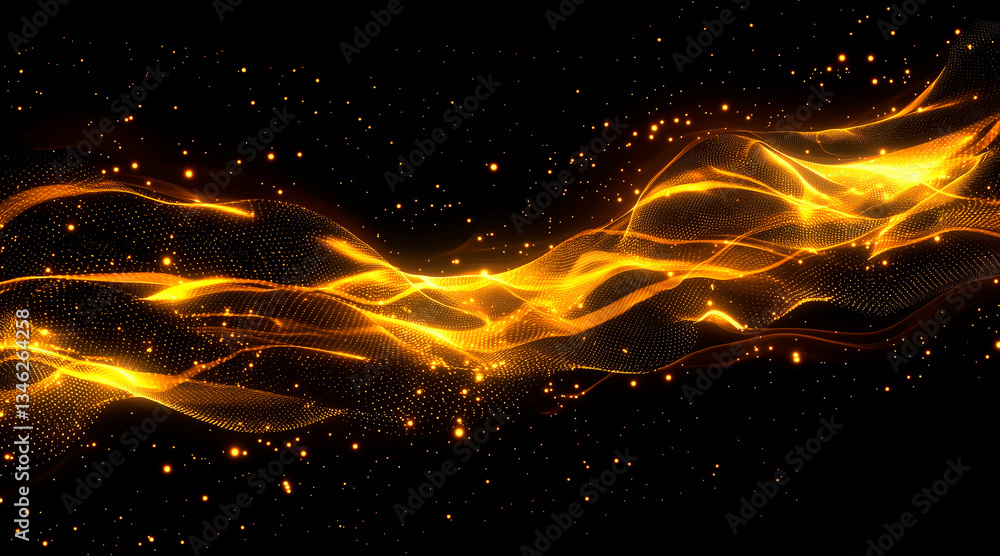 Poster digital technology background with dynamic glowing wave of connected points, futuristic concept for 
