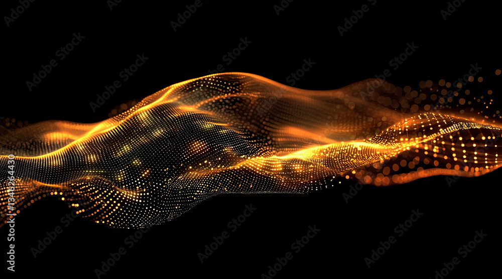 Poster digital technology background with dynamic glowing wave of connected points, futuristic concept for 