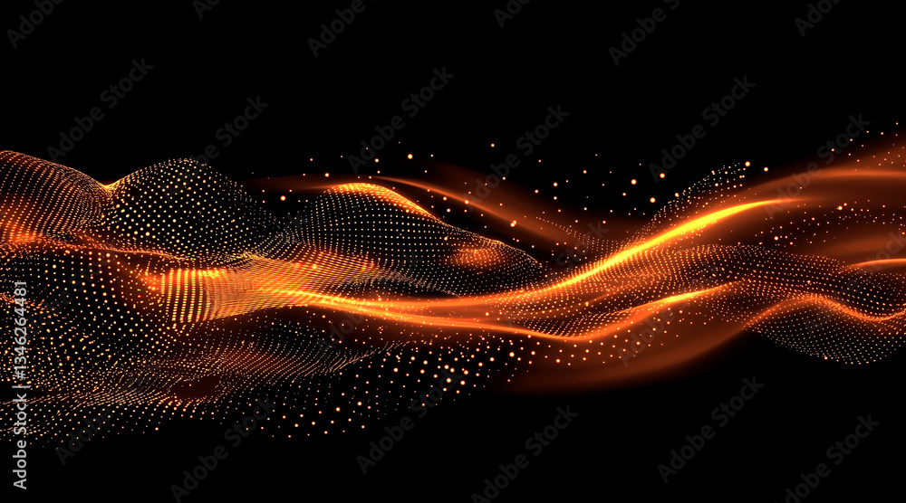 Poster digital technology background with dynamic glowing wave of connected points, futuristic concept for 