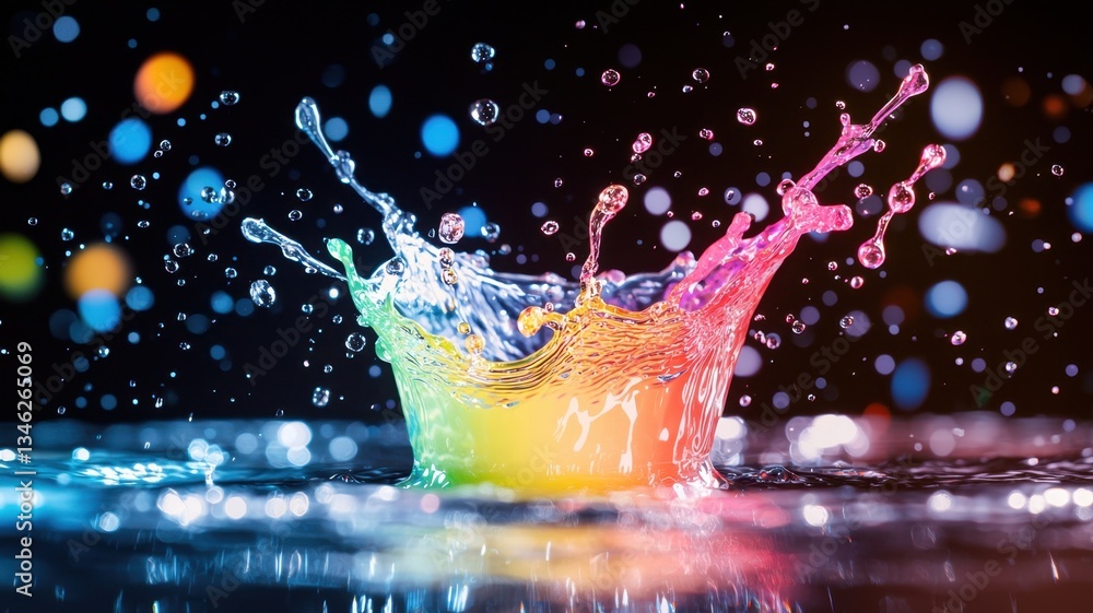 Poster refreshing paint droplet lightbulb idea concept with colorful liquid of splashing unique creative id