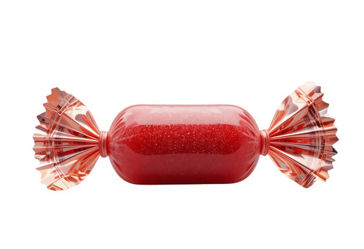 Delicious red candy in wrapper isolated on white background &ndash; great for dessert and food inspiration
