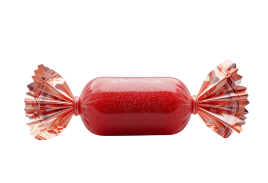Delicious red candy in wrapper isolated on white background – great for dessert and food inspiration