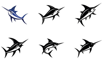 Swordfish Logo Set - Black and White Fish Icons Collection